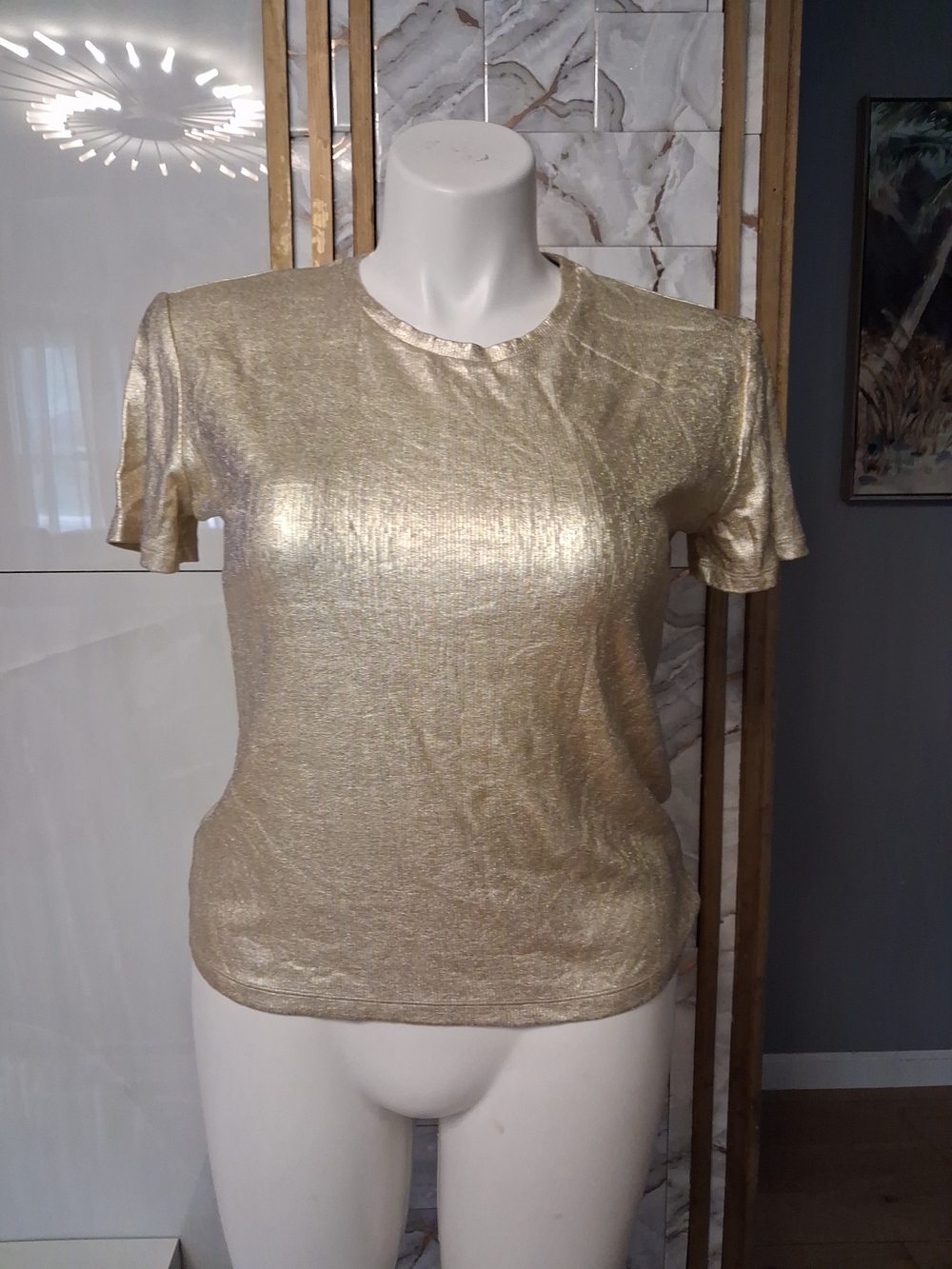 Metallic Gold Short-Sleeve Women's Top